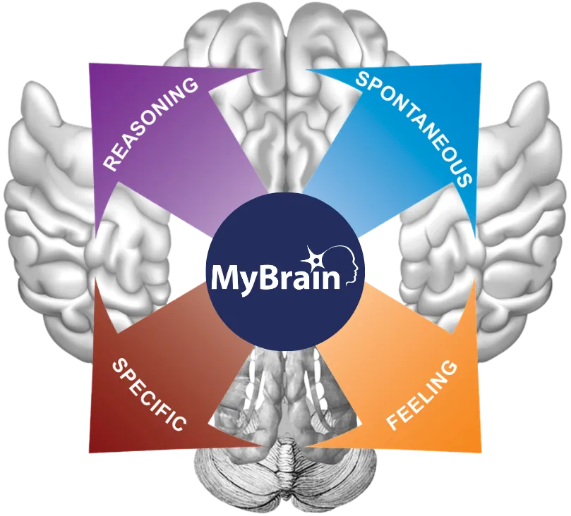 Instrumen MyBrain: empat kuadran di atas ilustrasi otak